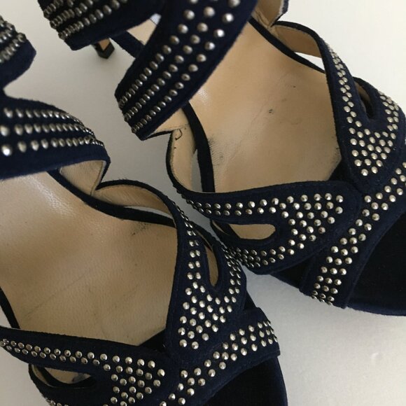Jimmy Choo Womens 36-6US Karla Suede Mini Studs Navy/Silver Dust Bag Box 4"Heels - Picture 11 of 16